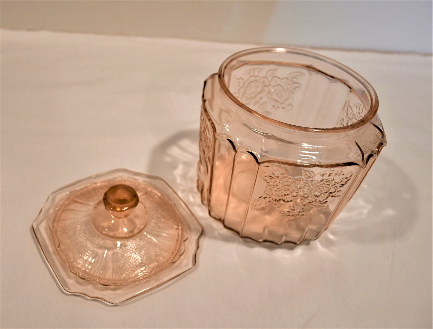 Anchor Hocking "Mayfair Open Rose" Pink Canister