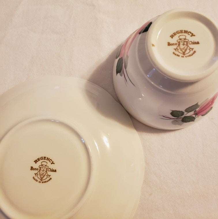 Regency Bone China Pink Roses Tea Cup and Saucer Set