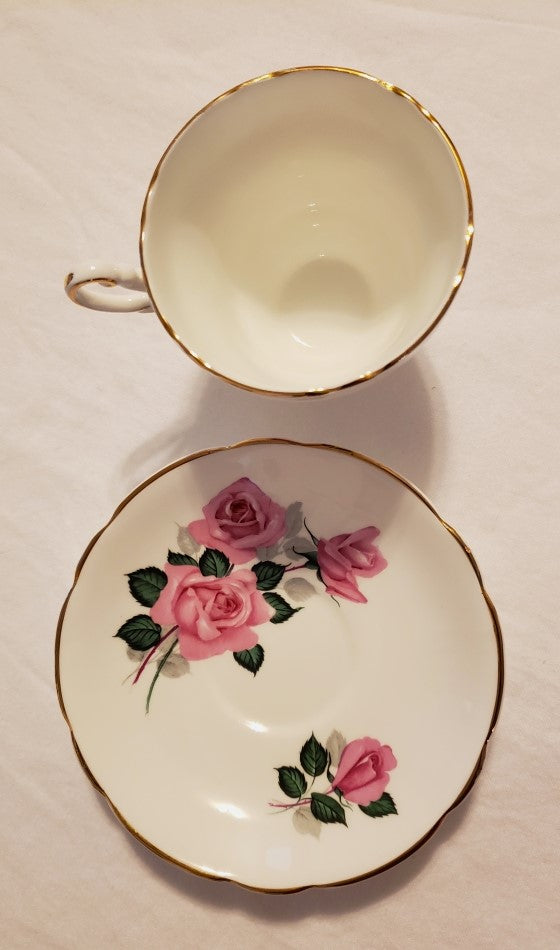 Regency Bone China Pink Roses Tea Cup and Saucer Set