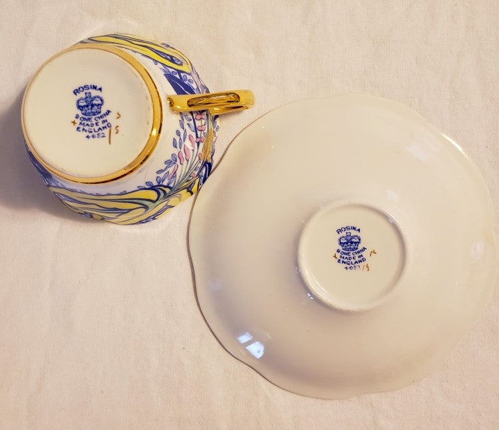 Rosina Royal Blue and Yellow Tea Cup and Saucer Set
