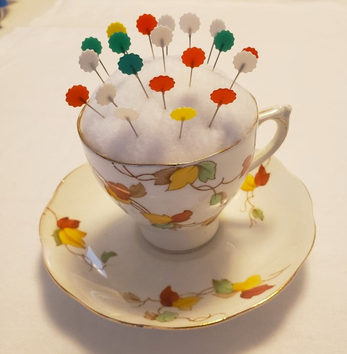 Roslyn China "Autumn" Tea Cup and Saucer Pin Cushion