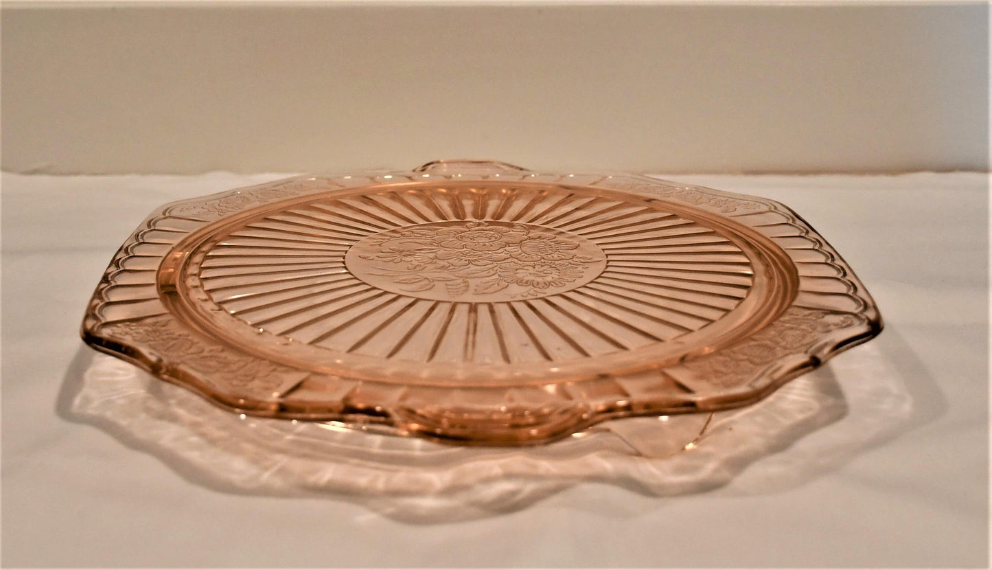 Anchor Hocking "Mayfair Open Rose" Pink Square Cake Platter
