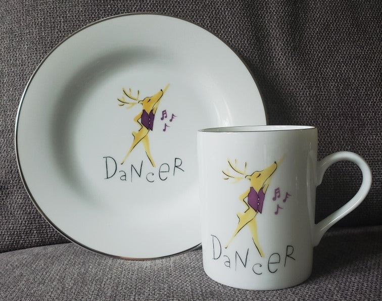 Pottery Barn "Reindeer" Dancer Salad Plate and Mug Set