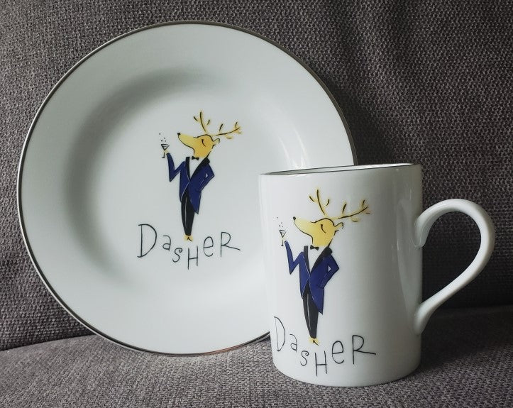 Pottery Barn "Reindeer" Dasher Salad Plate and Mug Set