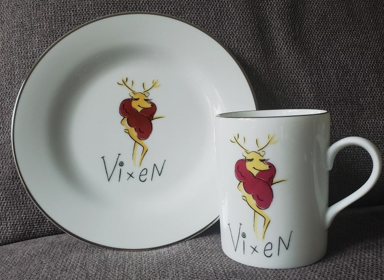 Pottery Barn "Reindeer"  Vixen Salad Plate and Mug Set