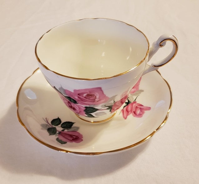 Regency Bone China Pink Roses Tea Cup and Saucer Set