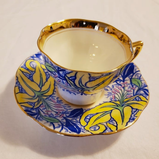 Rosina Royal Blue and Yellow Tea Cup and Saucer Set