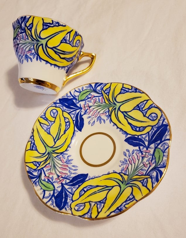 Rosina Royal Blue and Yellow Tea Cup and Saucer Set