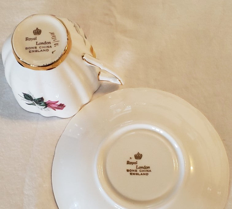 Royal London Tea Cup and Saucer w/ Pink and Yellow Roses