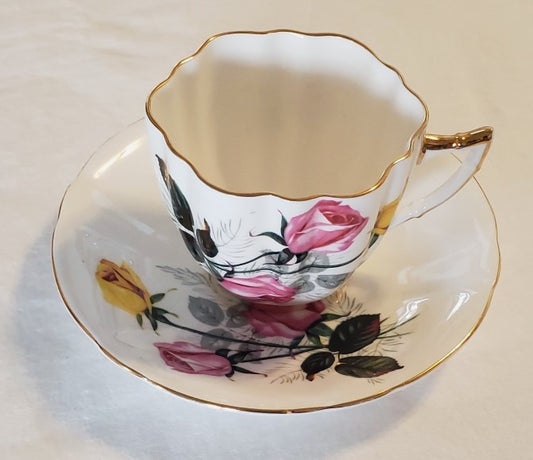 Royal London Tea Cup and Saucer w/ Pink and Yellow Roses