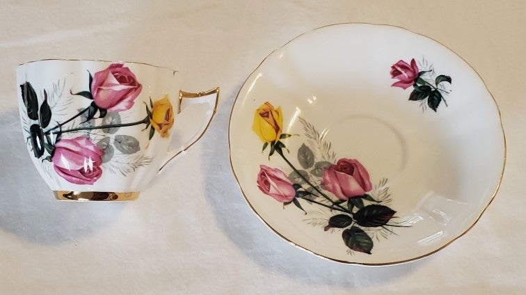 Royal London Tea Cup and Saucer w/ Pink and Yellow Roses