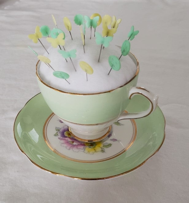 Royal Standard Light Green Tea Cup and Saucer Pin Cushion