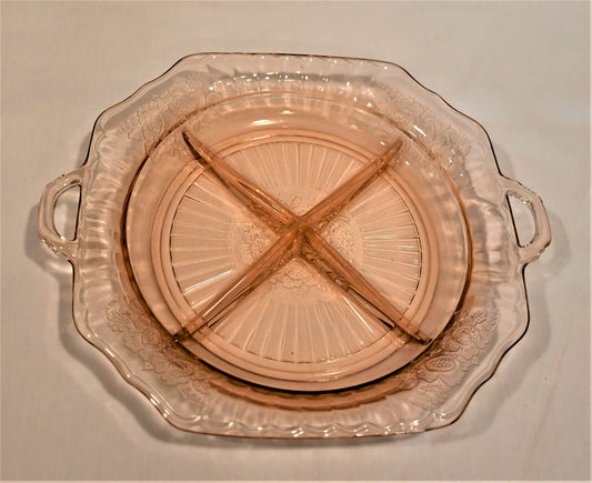 Anchor Hocking "Mayfair Open Rose" Pink Divided Relish Tray