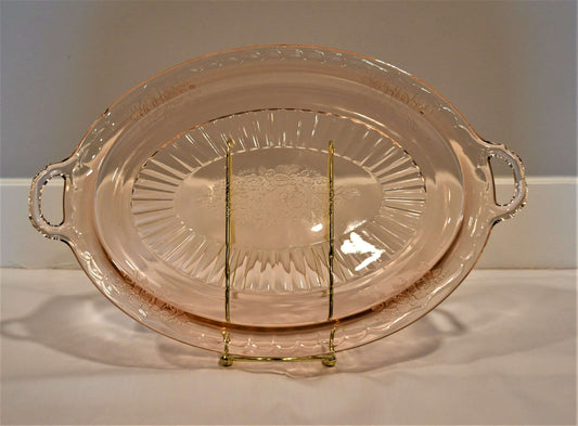 Anchor Hocking "Mayfair Open Rose" Pink Oval Serving Tray